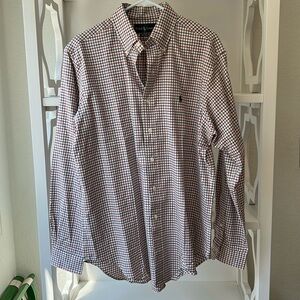 Ralph Lauren Brushed 100% Cotton Plaid Classic Fit Button Down Shirt EUC Size L